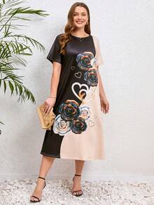 EMERY ROSE 大碼印花撞色連衣裙 - 彩色 - 查看 4