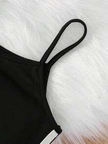 SHEIN Cô gái Tween Đồ họa Chữ cái Tương phản ràng buộc Hoodie & Váy Dây - màu đen - Xem 6