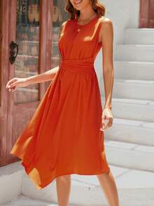 SHEIN Privé Solid Asymmetrical Hem Dress - Orange - View 4