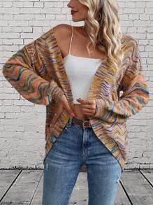 SHEIN LUNE Áo khoác cardigan thả vai Space Dye - Nhiều màu - Xem 1
