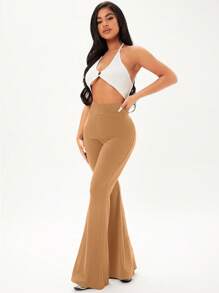 SHEIN SXY Solid Flare Leg Pants - Brown - View 4