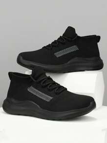 男士時尚針織運動鞋,適用於休閒穿著 - 黑色 - 查看 1