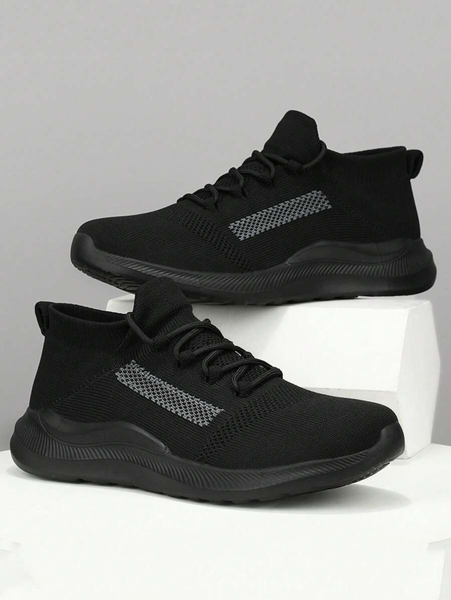 男士時尚針織運動鞋,適用於休閒穿著 - 黑色 - 查看 1