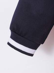 SHEIN 年輕女孩學院風心形印花撞色條紋馬球領公主長袖洋裝適合派對休閒運動返校春秋季 - 藏蓝色 - 查看 4