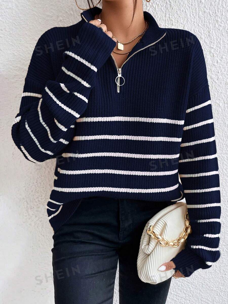 Meantime Jacquard trui m. rits borstzakje, navy melee