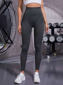 Yoga Trendy 寬腰帶運動打底褲 - 灰色 - 查看 6