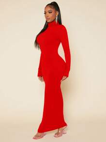 SHEIN SXY 高領素色緊身洋裝 - 紅色 - 查看 1