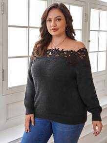 SHEIN Clasi Plus Off Shoulder Guipure Lace Appliques Sweater