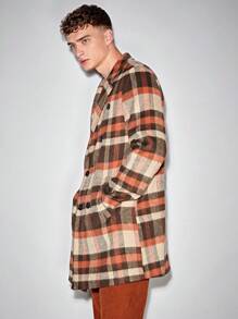 Manfinity VCAY 宽松男式格子双排扣大衣 - 彩色 - 查看 3