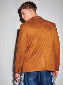 Manfinity VCAY Men Contrast Binding Shawl Collar Dual Pocket Blazer - Brown - View 2