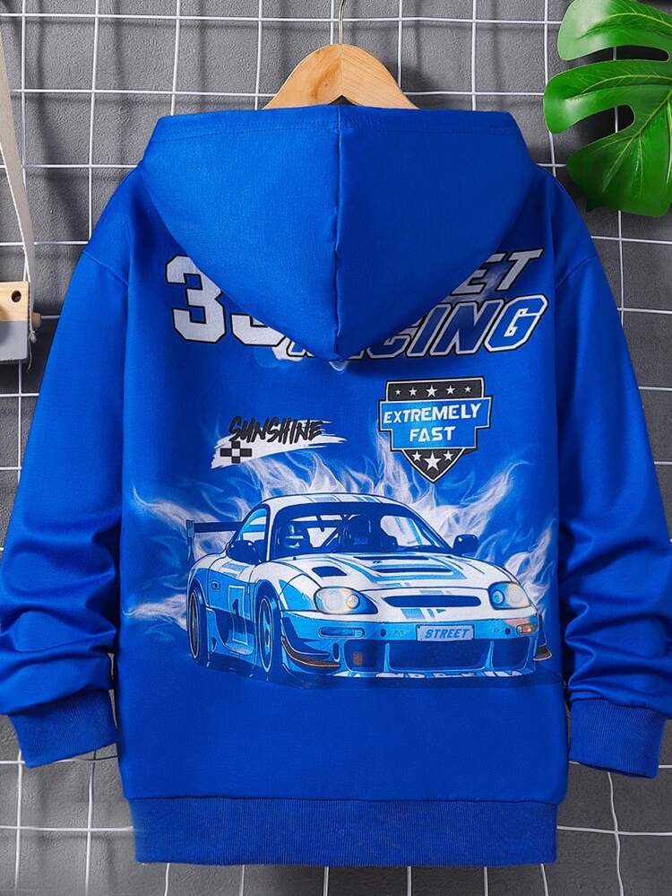 Tween Boy Car & Letter Graphic Sweatshirt Chic Autumn/Winter