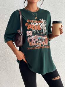 SHEIN Maternity Car & Letter Graphic Drop Shoulder Tee