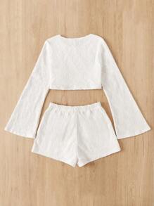 Soleia 素色短款上衣&腰部抽繩短褲 - 米色 - 查看 2