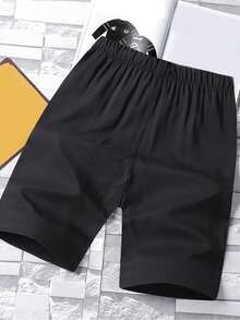 Men Letter Patched Drawstring Waist Shorts - Black - View 2