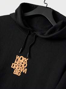 RueChic Men Slogan Graphic Drawstring Hoodie & Sweatpants - Black - View 3
