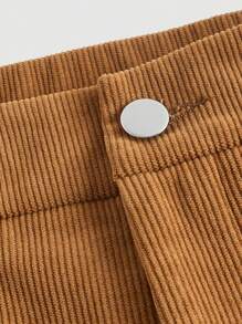 SHEIN MOD High Waist Fringe Hem Flare Leg Trousers - Rust Brown - View 3