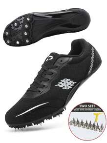 Men's Geometric Pattern Athletic Shoes With Laces - Black - View 1