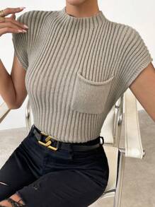 Chiquease 小高領口袋貼布毛衣背心 - 卡其色 - 查看 7