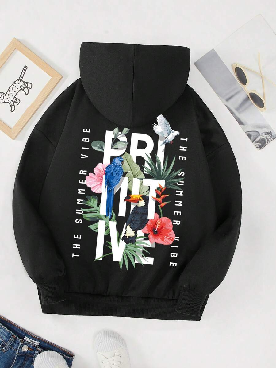 Sweat-shirt-shirt graphique tropical et slogan pour préadolescentes - Noir - Voir 1