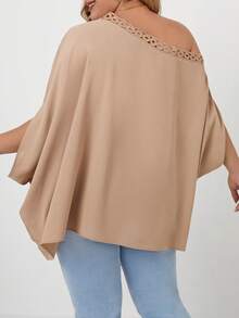 SHEIN VCAY 大碼素色蝙蝠袖襯衫 - 杏色 - 查看 2