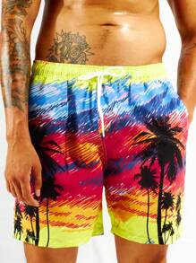 Surfspeed 男士椰子樹圖案腰部抽繩泳褲 - 彩色 - 查看 1