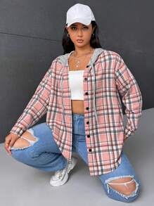 SHEIN EZwear Hơn 1 Miếng In kẻ sọc Thả vai Dây rút Áo trùm đầu - Nhiều màu - Xem 5