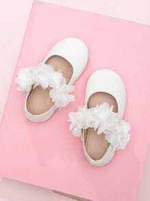 嬰兒勾鈎式紮帶花朵裝飾簡約公主風格舒適平底鞋 - 白色 - 查看 5