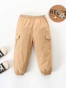 男嬰側翻蓋口袋長褲 - 卡其色 - 查看 3