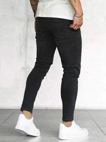 Men Slant Pocket Skinny Jeans - Black - View 2