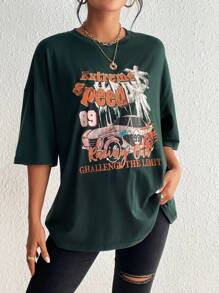 SHEIN Maternity Car & Letter Graphic Drop Shoulder Tee