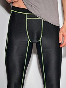 Manfinity RebelGame Hombres Leggings en contraste con puntada - Negro - Ver 5