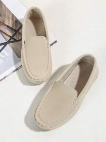 孩子們舒服的一腳蹬樂福鞋,時尚和透氣適合春天和夏天 - 杏色 - 查看 6