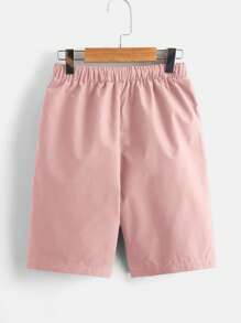 SHEIN Tween Boy Letter Patched Detail Drawstring Waist Shorts - Baby Pink - View 2
