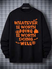 Manfinity Homme Men Halloween Bat & Slogan Graphic Sweatshirt - Black - View 1