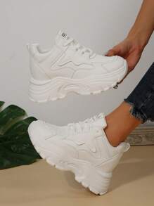 女士厚底坡跟运动鞋，适合娇小身材的百搭白色鞋款 - 白色 - 查看 6