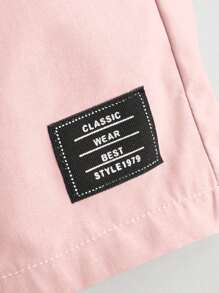 SHEIN Tween Boy Letter Patched Detail Drawstring Waist Shorts - Baby Pink - View 3