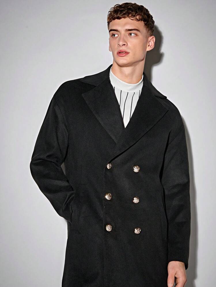 Loose Fit Men's Double Breasted Overcoat