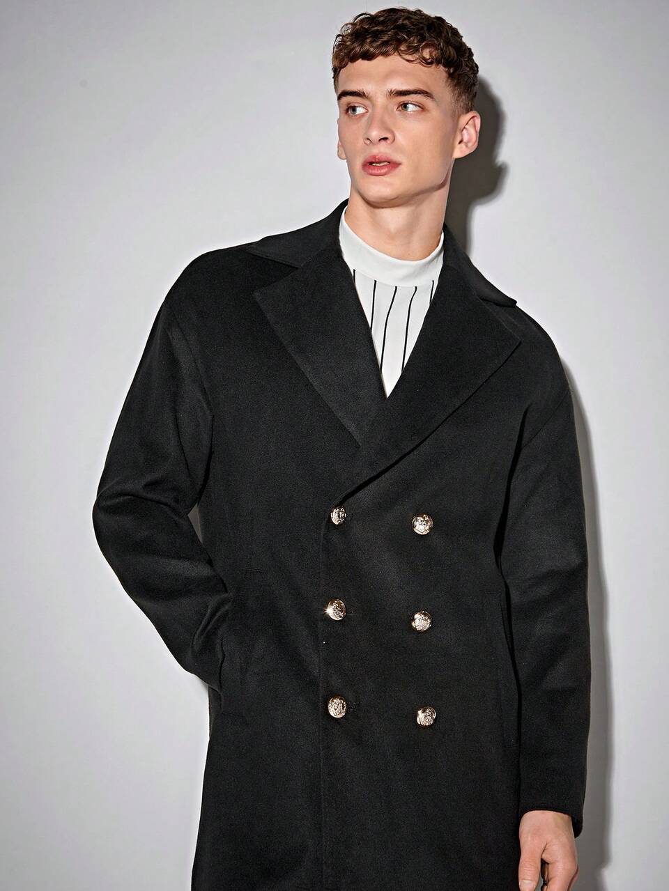 Loose Fit Men's Double Breasted Overcoat