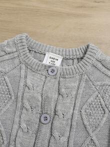 SHEIN 女嬰前紐扣麻花編織連身褲附帽子 - 淺灰色 - 查看 3