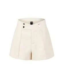 SHEIN LUNE Chi tiết Nút Đường may Chi tiết Quần short - Màu be - Xem 1