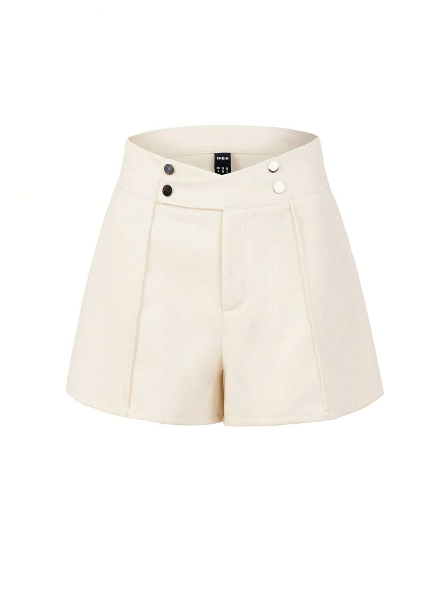 SHEIN LUNE Chi tiết Nút Đường may Chi tiết Quần short - Màu be - Xem 1