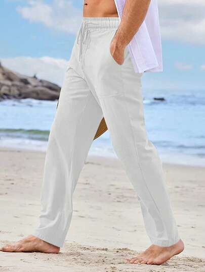 Manfinity Homme Loose Fit Men's Solid Color Drawstring Waist Pants
