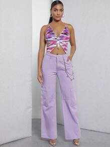 SHEIN Unity 亮片系带露背蝴蝶上衣 - 彩色 - 查看 4