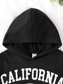SHEIN Cô gái Tween Đồ họa Chữ cái Tương phản ràng buộc Hoodie & Váy Dây - màu đen - Xem 4