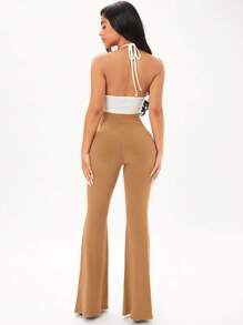 SHEIN SXY Solid Flare Leg Pants - Brown - View 2
