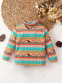 Baby Girl Geo Print Mock Neck Tee - Multicolor - View 1