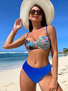 Tropical Print Push Up Bikini Set - Multicolor - View 6