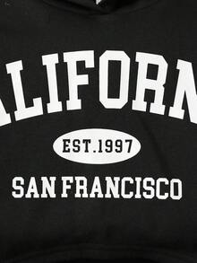 SHEIN Cô gái Tween Đồ họa Chữ cái Tương phản ràng buộc Hoodie & Váy Dây - màu đen - Xem 5