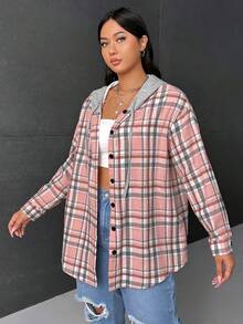 SHEIN EZwear Hơn 1 Miếng In kẻ sọc Thả vai Dây rút Áo trùm đầu - Nhiều màu - Xem 4