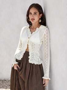 Bohemela 褶邊蕾絲上衣不附胸罩 - 杏色 - 查看 6